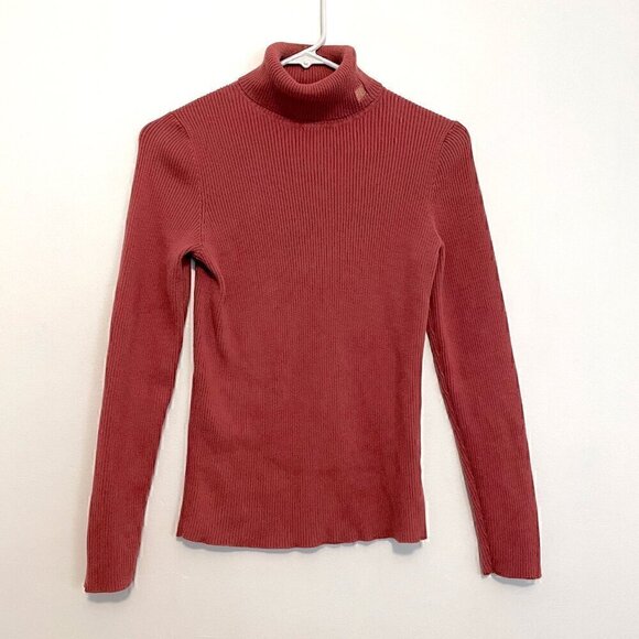 LAUREN RALPH LAUREN LRL Lipstick Pink Ribbed Cotton Turtleneck Sweater PETITE PP - Picture 1 of 11